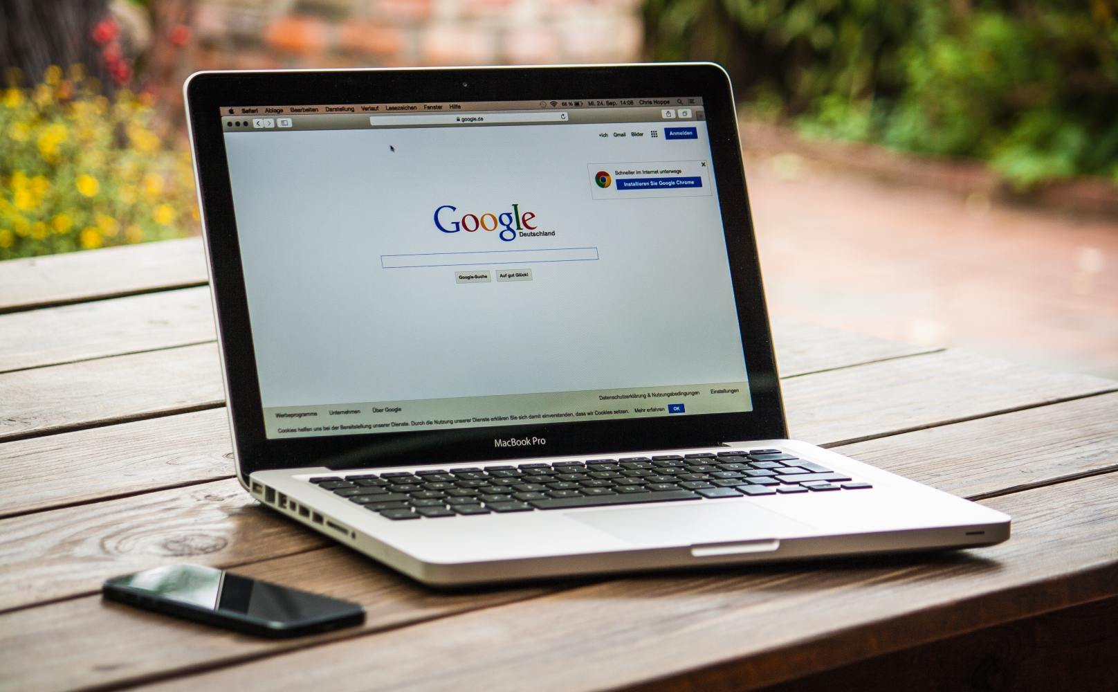 Laptop outside should the Google Search bar